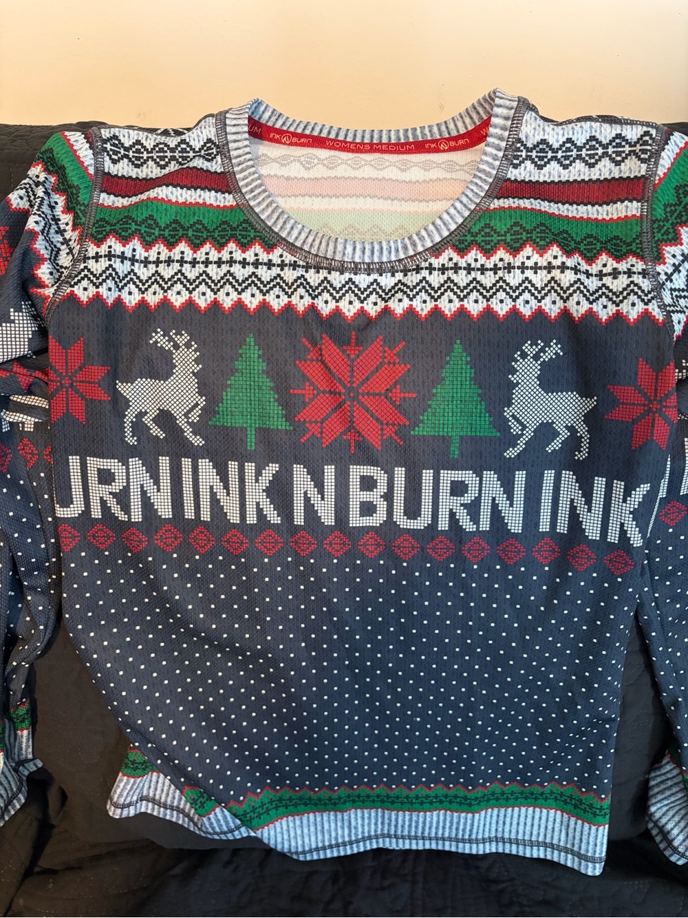 INKnBURN Women's Holiday Crewneck Sweater - Navy, Green, Red, White